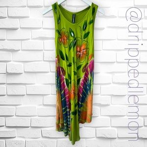 Vintage Maxi Style Bohemian Dress Swimsuit Coverup Women’s OS Bright Tie Dye